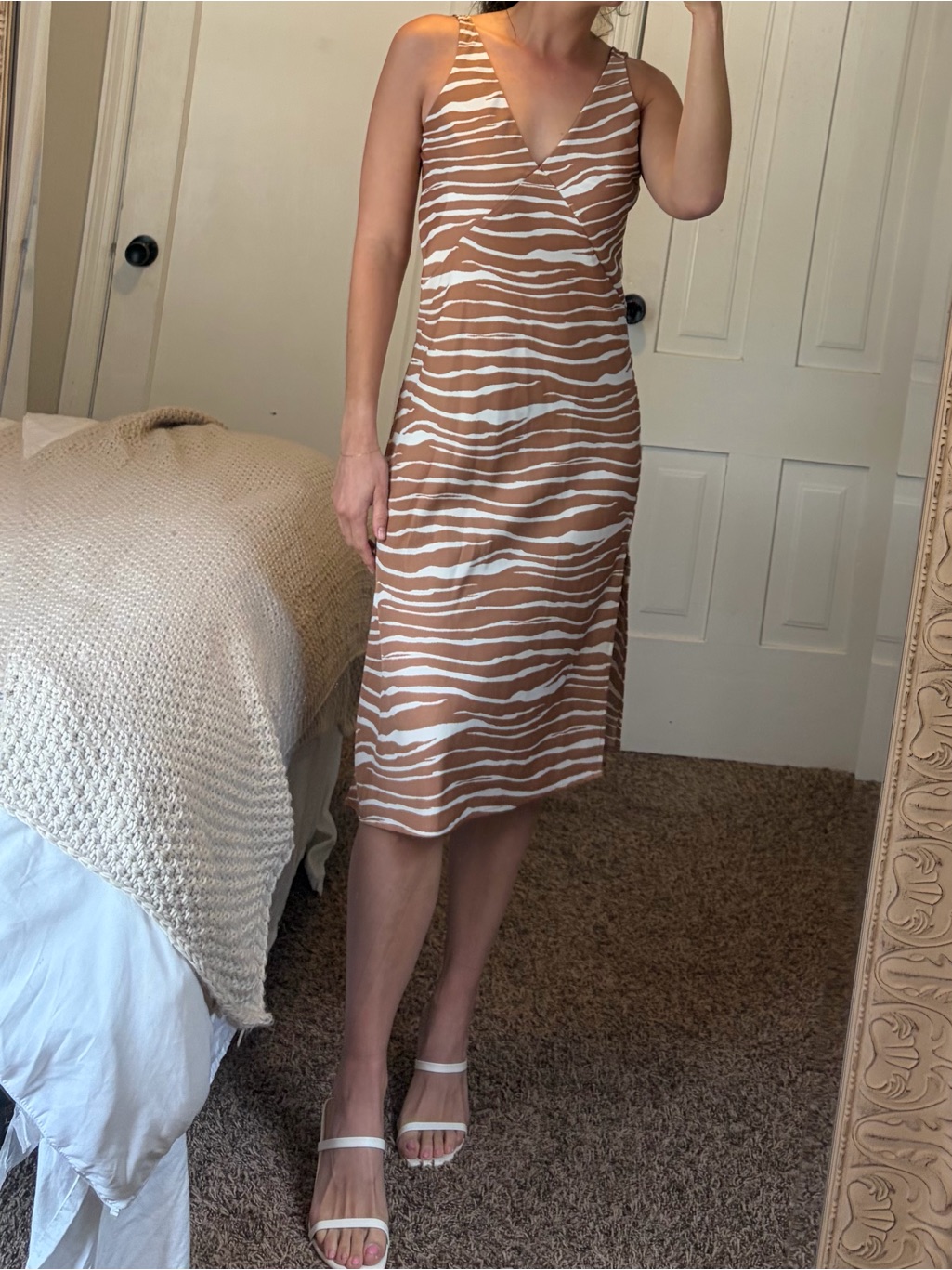 A New Day Brown And White Zebra-Print V-Neck Midi Slip Dress